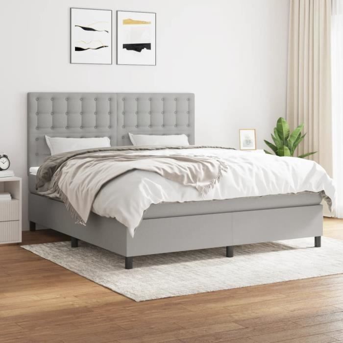 VidaXL Lit à sommier tapissier avec matelas Gris clair 160x200cm Tissu - Modèle 3142105
