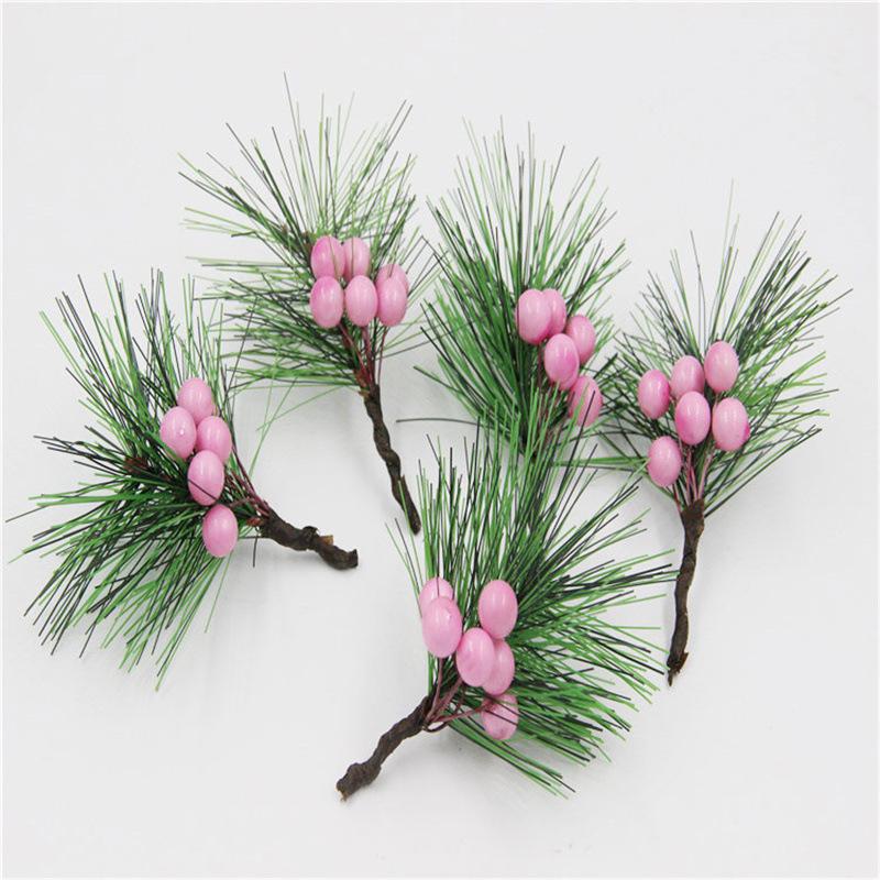 Artificial Pine Needle Greenery & Red Berry Bouquet for Holiday DIY & Gift Packaging