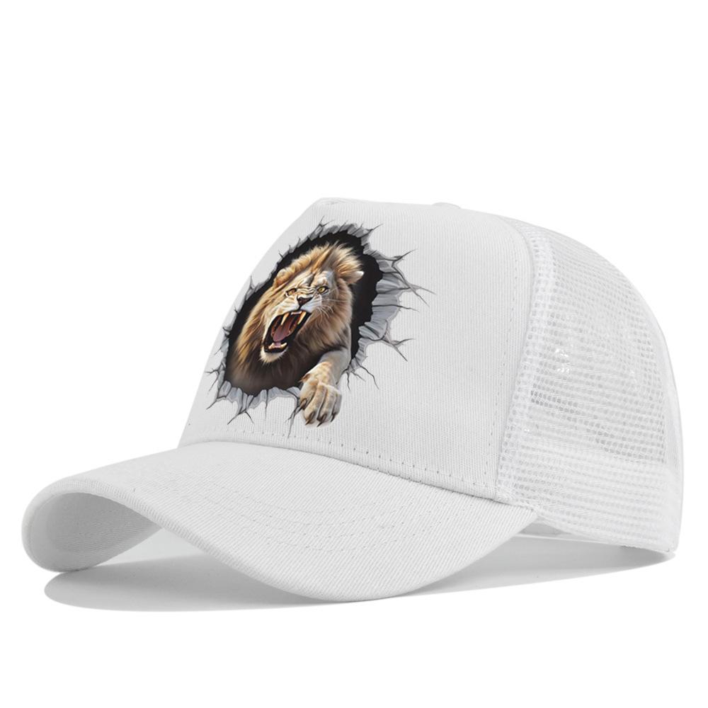 Unisex Lion Animal Print Washed Retro Soft Top Baseball Cap, Adjustable Brim Trucker Hat for Outdoor Activities and Fishing