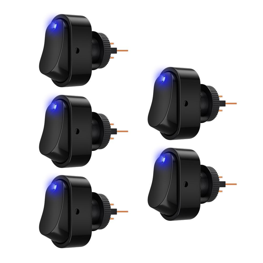 5PCS Toggle Switch 12v 30A Oval Rocker Switch 3 Pin Red Blue LED Lighted on Off Switch for Automative Car RV Marine Boat