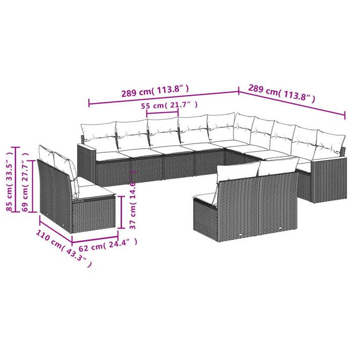 VidaXL Garden Lounge Set with Cushions 13 Pcs, Patio Sofas, Patio Furniture Set, Outdoor Furniture, Black 3226482