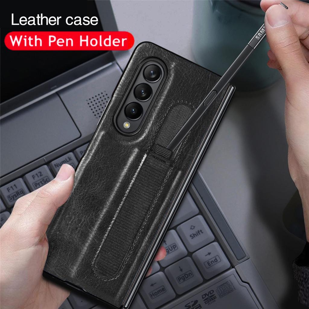 Wysokiej jakości skórzane etui do Samsunga Galaxy Z Fold 4 Smukła konstrukcja z uchwytem na długopis Pokrowiec zabezpieczający przed upadkiem do Galaxy Z Fold 3