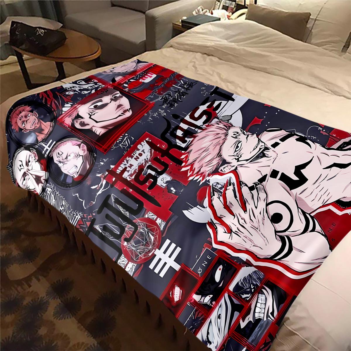 

Jujutsu Kaisen Warm Flannel Blanket, Printed for Bed Sofa Chair, Ideal for Picnic Travel Home Decor -HYQ3 75x90cm