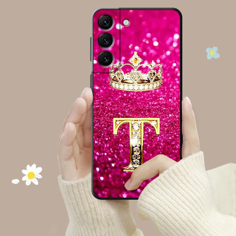 Red Pink Gold Diamond King Crown Letter For Samsung Galaxy S23 S22 S21 S20 Fe Ultra S10 S9 S8 Plus Note 20ultra 10plus Case
