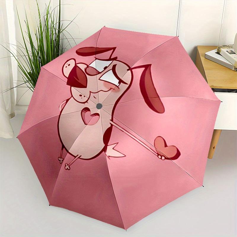 1pc Courage the Cowardly Dog Love Automatic Open/close Folding Portable Umbrella with 8-Rib Structure for Women/Men, All-Season Use a0901064