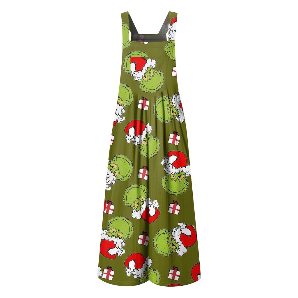 Women's Casual Loose Jumpsuit Christmas Print Wide Leg Jumpsuit Sleeveless With Pockets