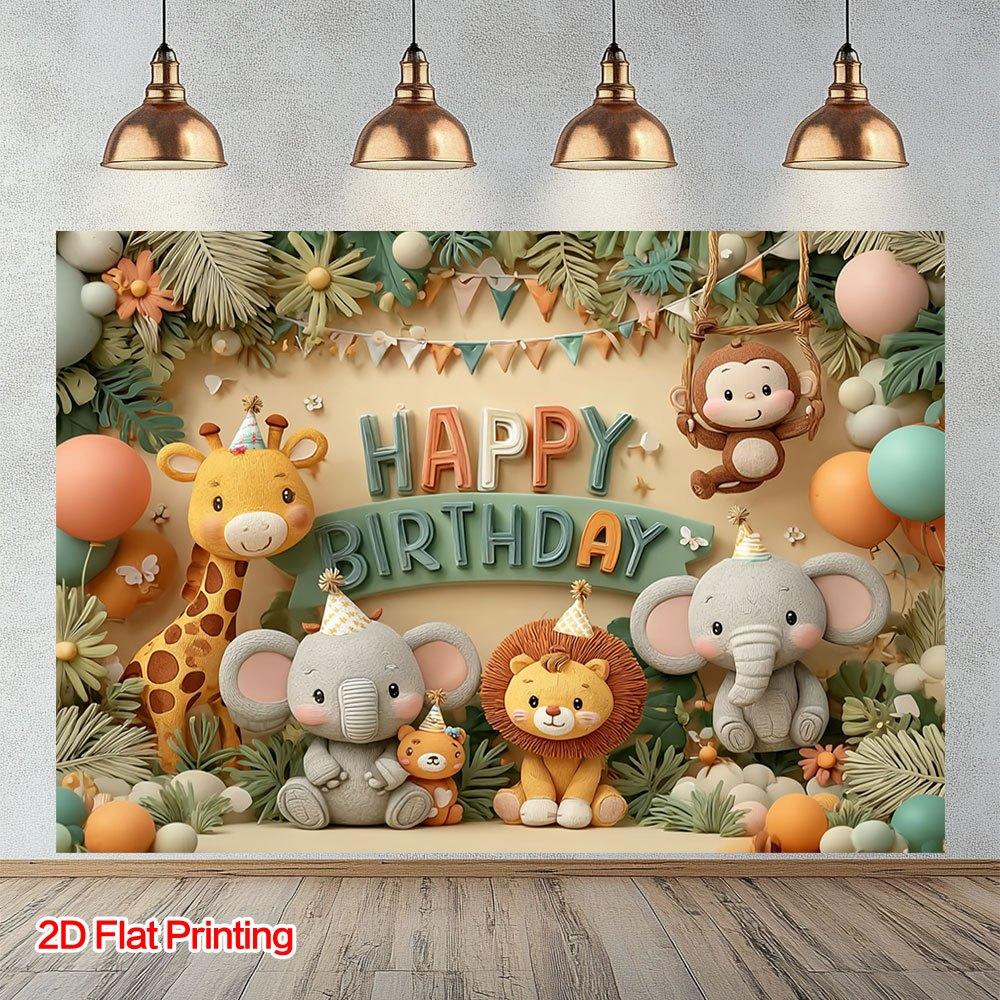 2D flat surface 1-piece jungle exploration birthday backdrop suitable for home use photo studio and garden decoration 100x150cm