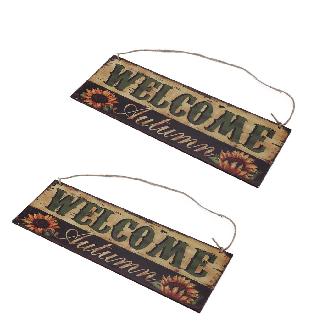 2pcs Halloween Sunflower Wooden Welcome Sign Fall Autumn Decorative Wall Board Hanging Ornaments for Indoor Outdoor