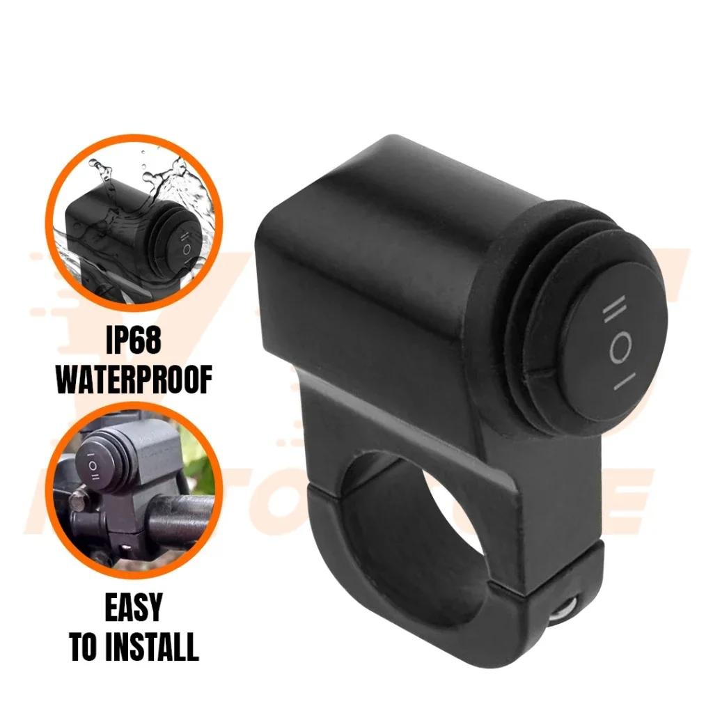 

Universal Motorcycle 3-Way ON/OFF Mini Driving Light Switch with Clip Waterproof DC12V/10A Black чёрный