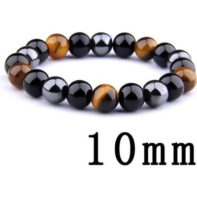 Elastic Bracelet In Natural Tiger's Eye Beads for Adult - Black
