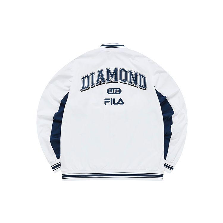 Fila Fusion Veste de Baseball Tissée à Rayures avec Logo Imprimé Coupe Ample Hommes vestes Standard-Blanc T11M232706F-WT