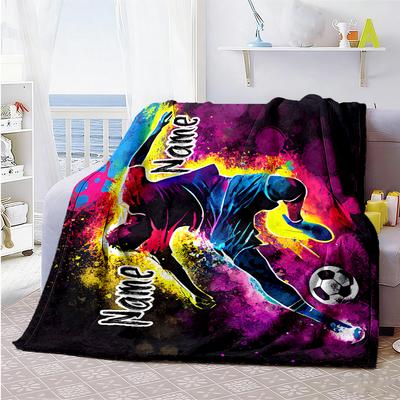Play Soccer Style Customize Your Name Blanket Throw Customizable Blanket Soft & Cozy Perfect for Livingroom Picnics Bed Sofa Four Seasons Multipurpose