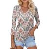 Women's Casual Fashion Sexy Comfortable Christmas Print V-Neck Button Three-quarter Sleeve Top