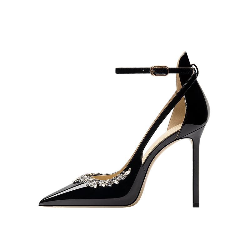 

Новый бренд Женская обувь Ремешок с пряжкой Женские туфли на высоком каблуке Мода Кристалл Вечеринка Однотонные лодочки Женские Сексуальные Туфли на каблуке с острым носком Женские 39