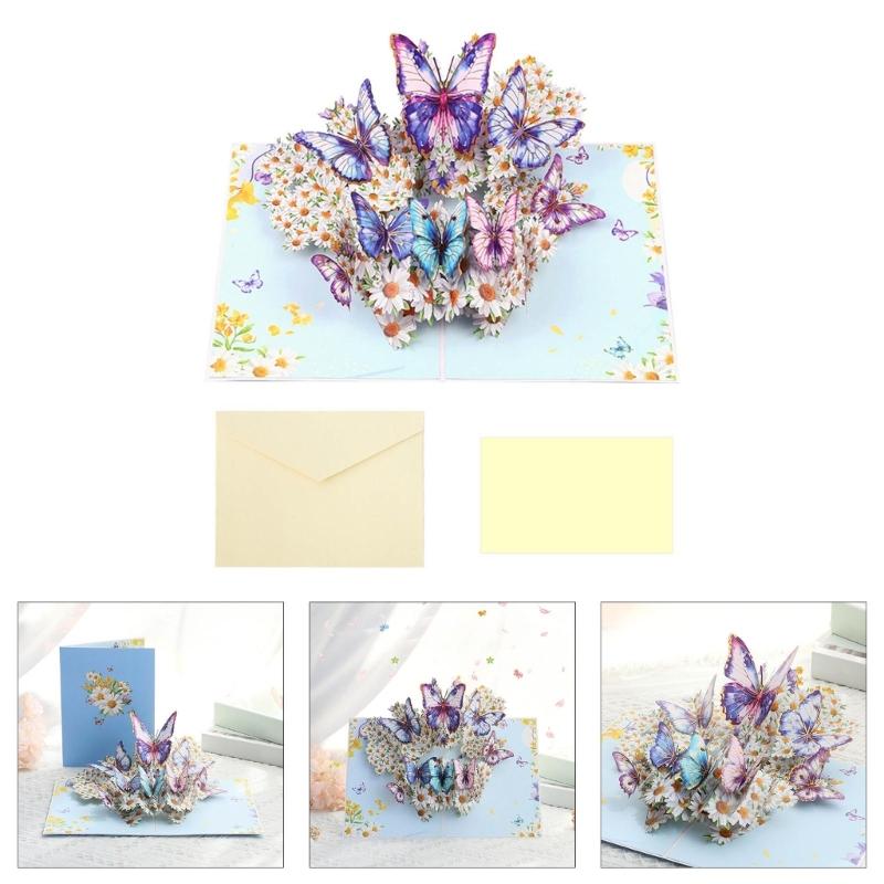 3D Butterfly and Flower Card for Birthdays Handmade Greeting Card with Envelope Elegant Anniversary Celebration Card