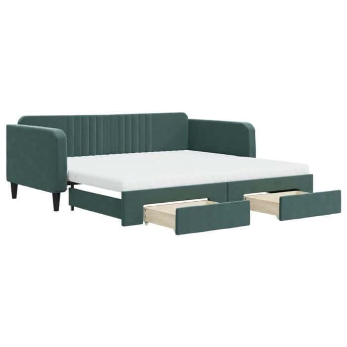 VidaXL Daybed and Trundle and Drawers Dark Green 100x200 Cm Velvet 3197144