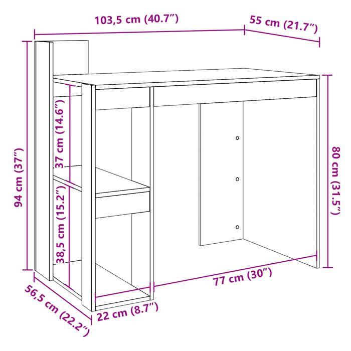 VidaXL Bureau chêne marron 103,5x56,5x94 cm bois d'ingénierie, bureau d'écriture, bureau d'ordinateur, bureau à domicile, 847981
