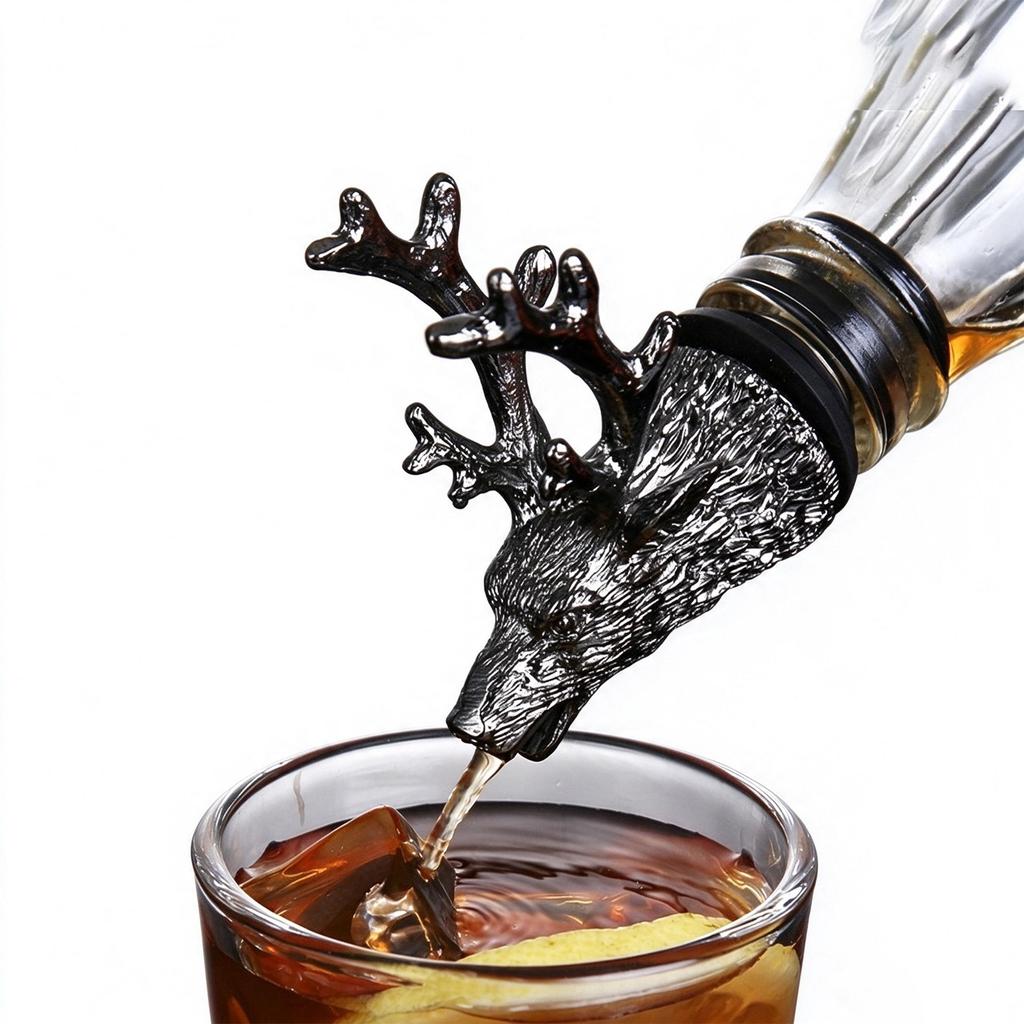 Stag Head Wine Pourer, Zinc Alloy Deer Head Liquor Bottle Pour Spout, Decorative Wine Bottle Stopper Pourer for Red Wine Whiskey Brandy Bar Home Party
