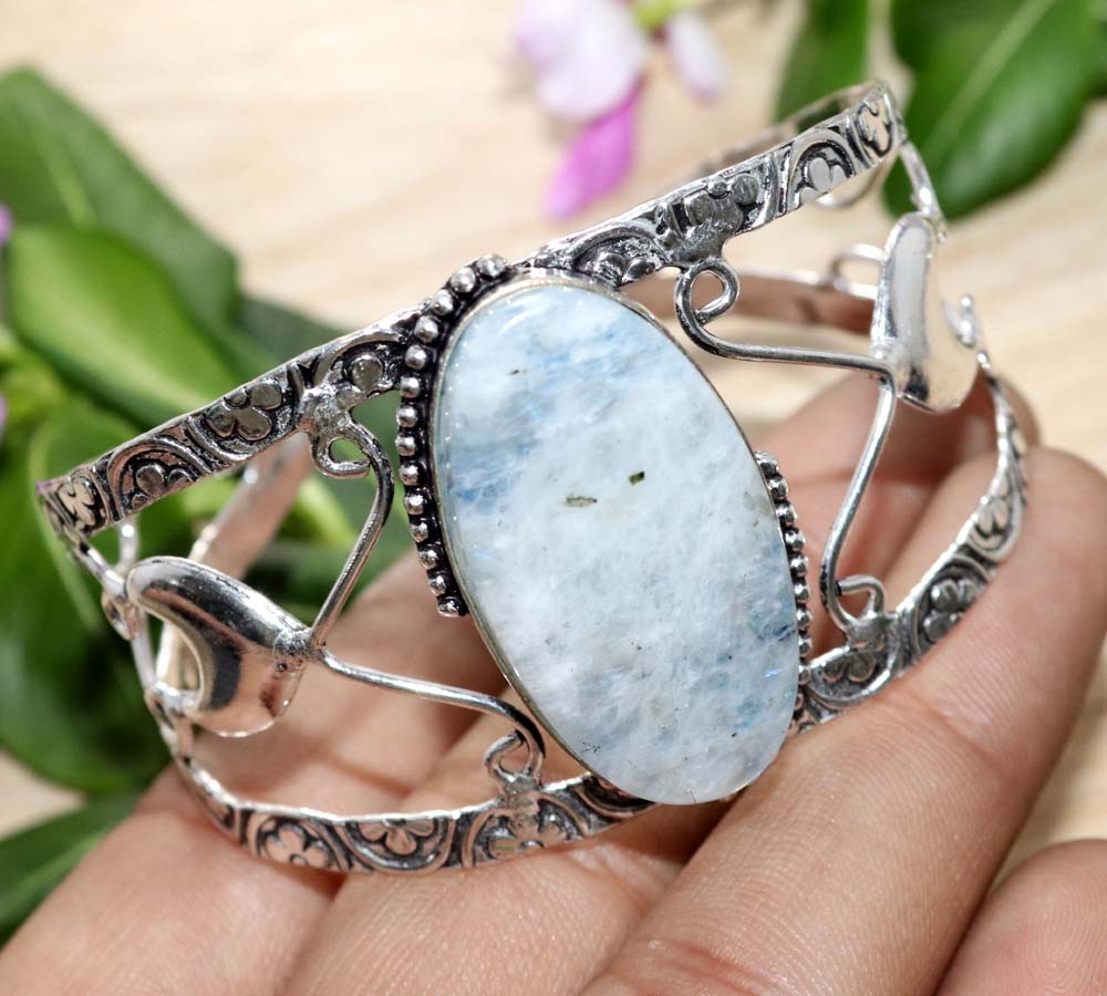 Huge Rainbow Moonstone 925 Silver Plated Bangle 6.5" Exquisite Gift Trendy m0t79