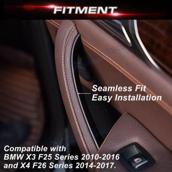 For BMW X3 F25 X4 F26 Black Beige Carbon Interior Door Handle Panel Cover Trim
