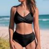 Solid Color Sexy Crossover Soft Cup Bikini - European and American Style Women's Swimwear