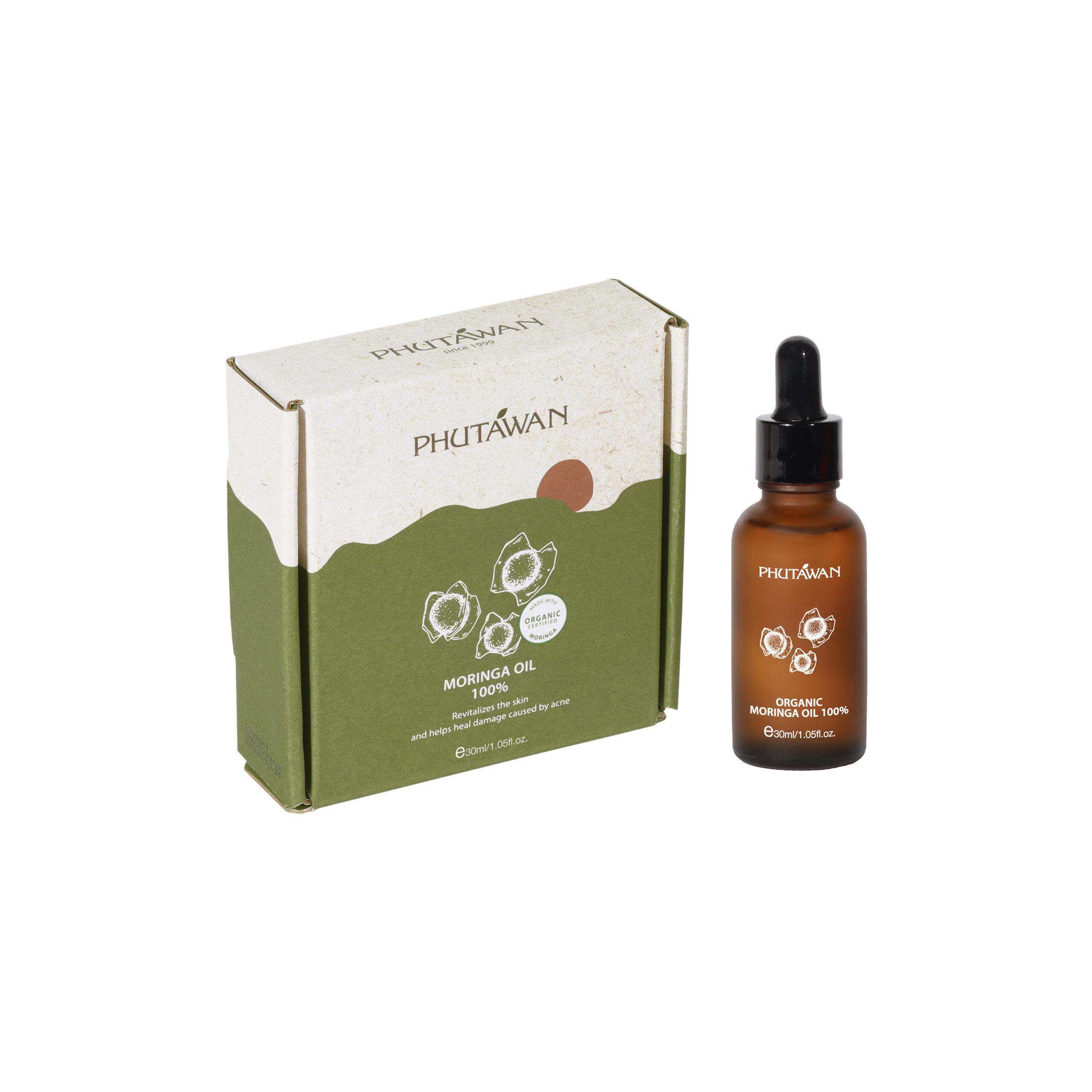 

Phutawan Organic Moringa Oil 100%, Revitalizes the skin and helps heal damage caused by acne 30 ml.