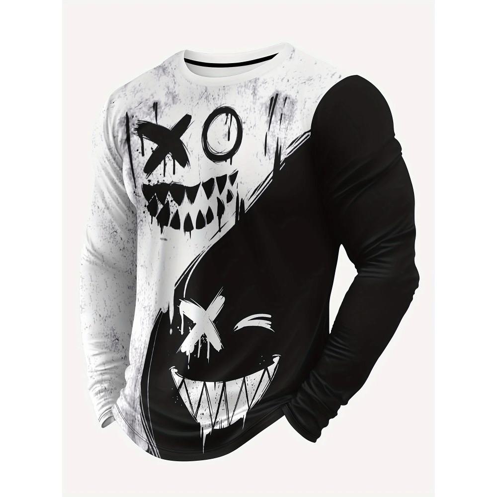 Minimalist Gradient 3D Digital Printed Men's Casual and Comfortable Round Neck Long Sleeved T-shirt