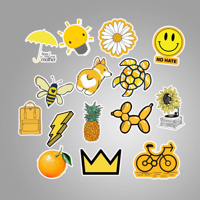 50pcs Cute Waterproof Yellow Orange Stickers For Water Bottle Trunk Journaling