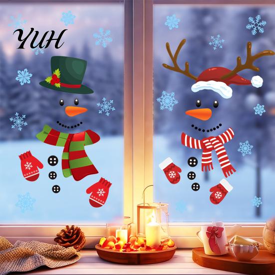 Waterproof Holiday Glass Decor 2Pcs Christmas Snowman Static Window Stickers, Simple Double Clings, Winter Party Wall Stickers PVC Decals for