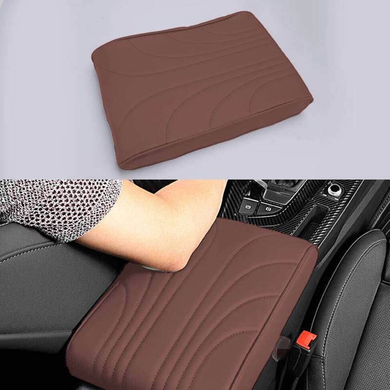 Universal Car Center Console Armrest Box Pad Cushion Cover Mat Arm Rest Protection Brown PU Leather