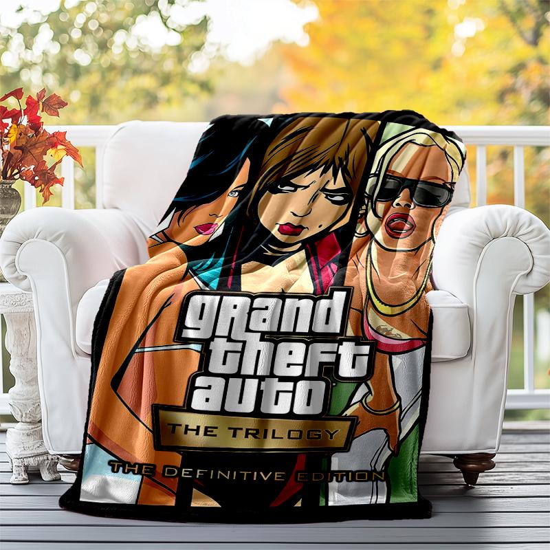 GTA Flannel Blanket Soft All-Season Throw, Design for Camping, Car Travel, Hiking Sofa, Bed, Office Perfect Gift for Parties