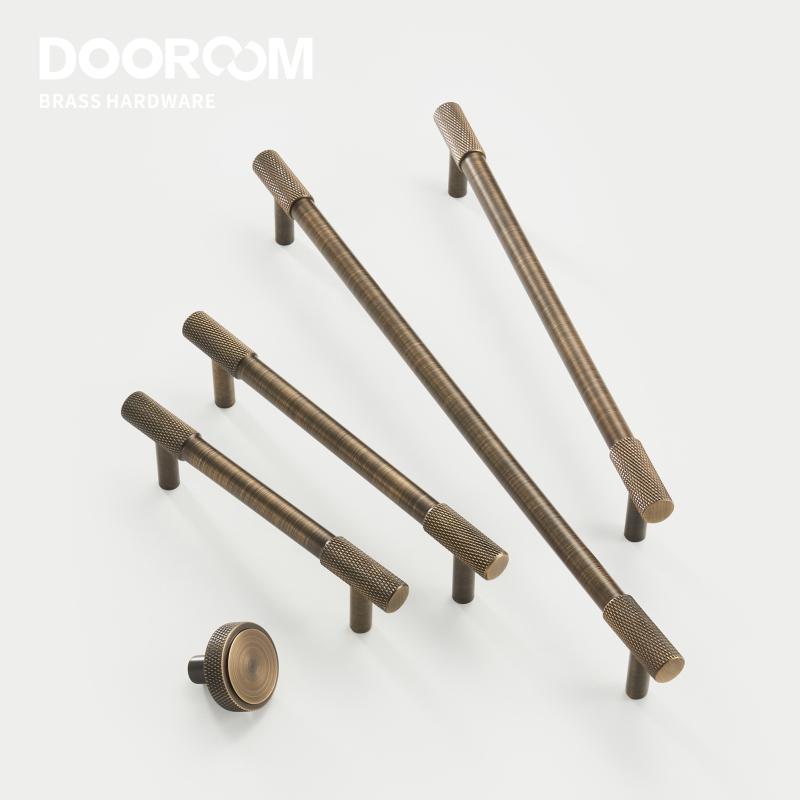 Dooroom Antique Brass Knurling Furniture Handles Long Round Modern Pulls Cupboard Wardrobe Dresser Shoe Box Drawer Cabinet Knobs