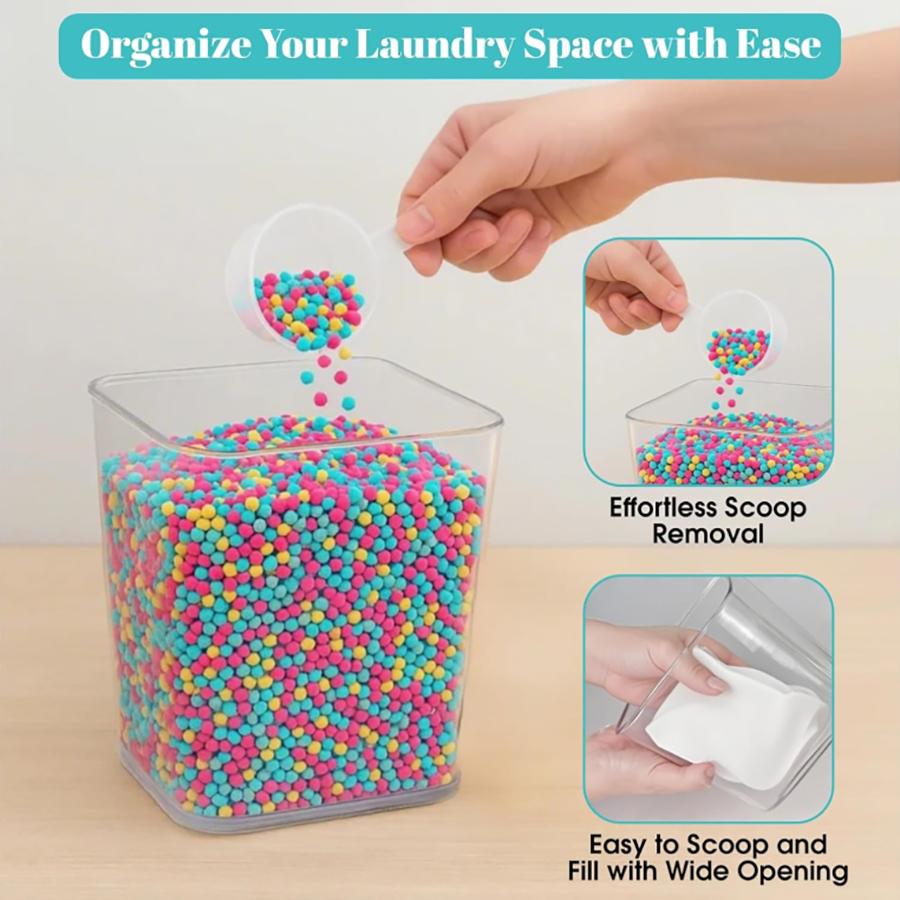 Laundry Pods Container and Dryer Sheet Holder Set, Clear Laundry Room Organization Containers with Bamboo Lids, Scoops for Pods