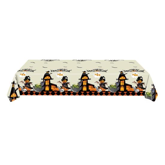 Halloween Tablecloth Spooky Ghost Printed Plastic Tablecloth Waterproof Indoor Outdoor Backdrop Banner Haunted House Decoration Creepy Party Favors