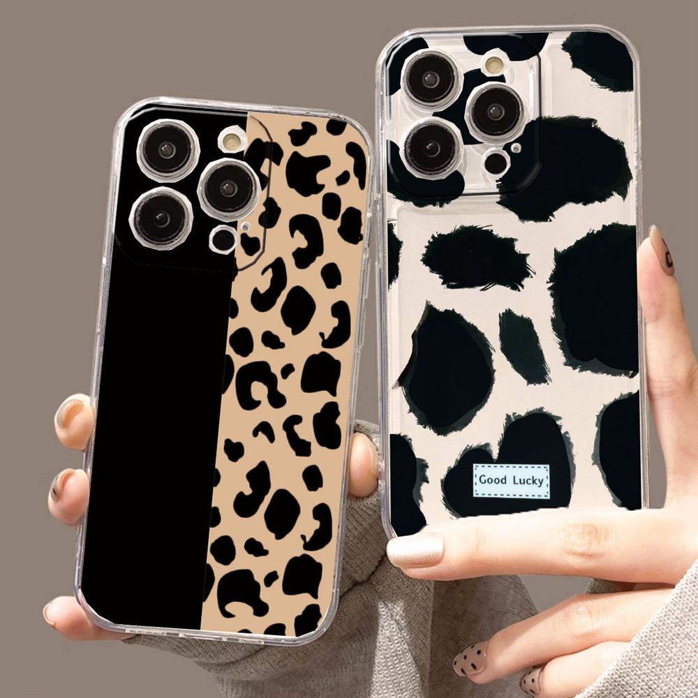 For Apple iphone 12 Pro Max 14 13 Plus Clear Cover Transparent for Artistic Pink Marble White Brown Leopard Print Phone Case TPU