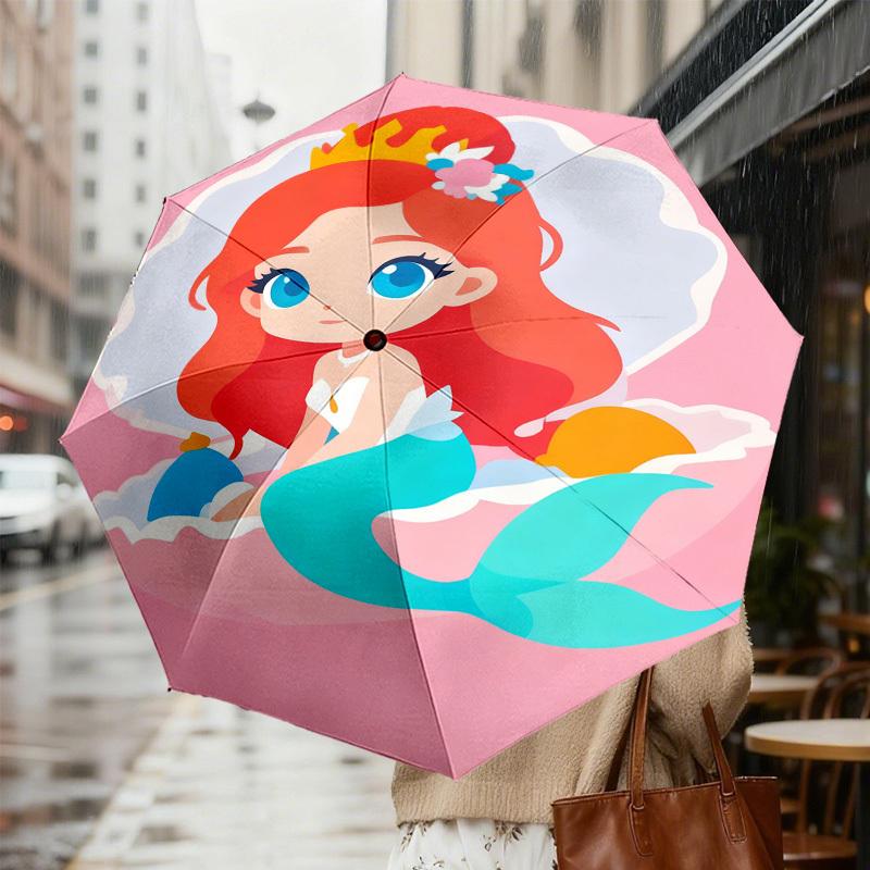 1pc Mermaid Shell Pattern Umbrella Design Automatic Opening and Closing Umbrella, High-quality Travel Umbrella, c1128277