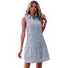 Summer Shirt Skirt Fashion Short Skirt Pleated Lapel Sleeveless Blue Dress