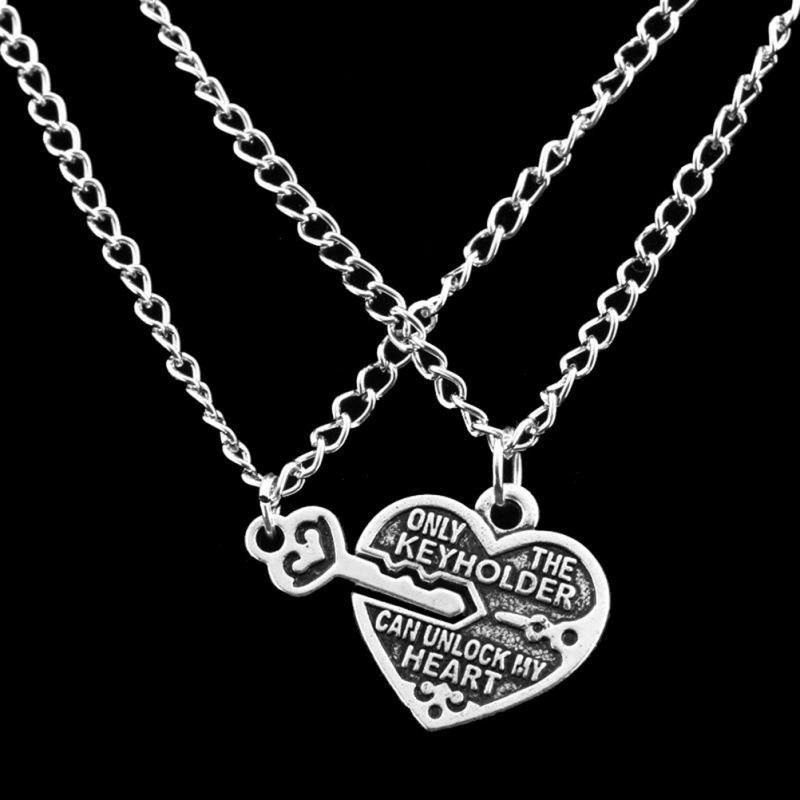Creative Fashion Couple Necklace with Heart-Shaped Key-Lock Pendant