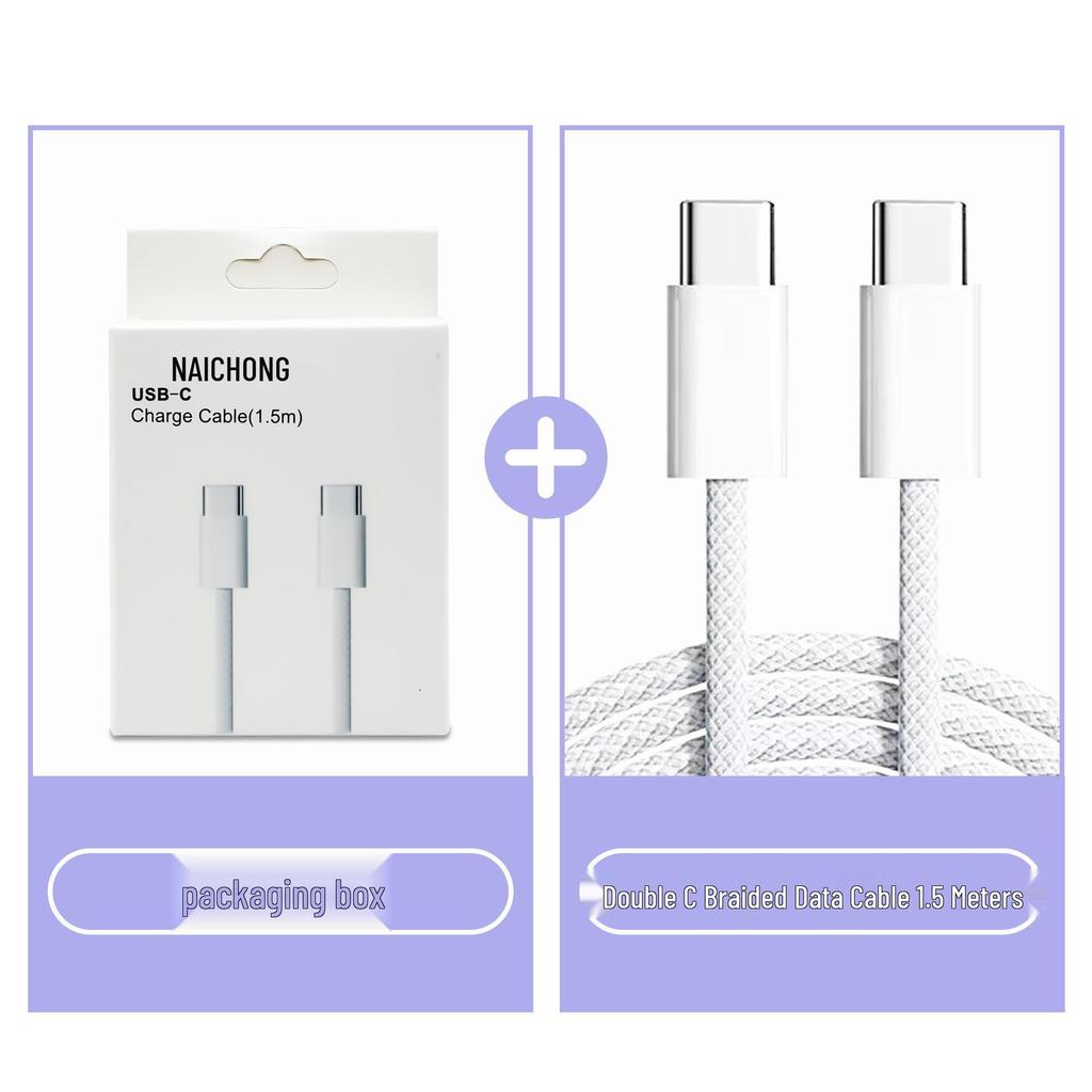 PD 30W Charger Head & Dual Type-C Braided Cable Fast Charging Set, Compatible with Apple 15, 3C Certified.