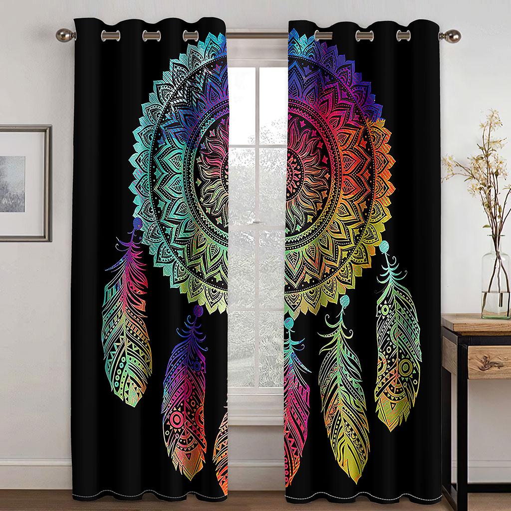 Zasłony tkane z nadrukiem łapacza snów Dwie niezależne zasłony po lewej i prawej stronie Zasłony zaciemniające do sypialni