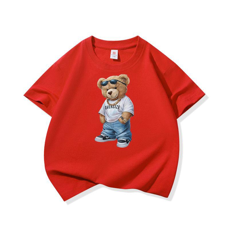 Hip Hop Style Bear With Sunglasses Graphic Tee Kids Pure Cotton Crew Neck T Shirt Short Sleeve Muticolor Tops Boys Girls Child