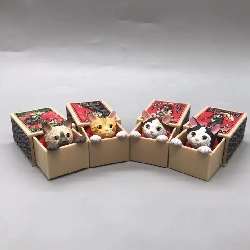 Hide And Seek Safety Match Box Cats Blind Box Cute Pvc Anime Action Figure Creative Toy Desktop Decoration Boys Christmas Gift