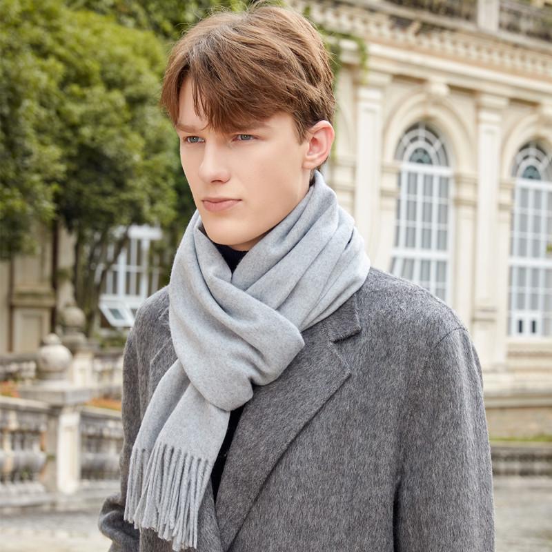 Men's and Women's High-End Wool Cashmere Scarf - Korean Style Solid Gray, Versatile Winter Accessory