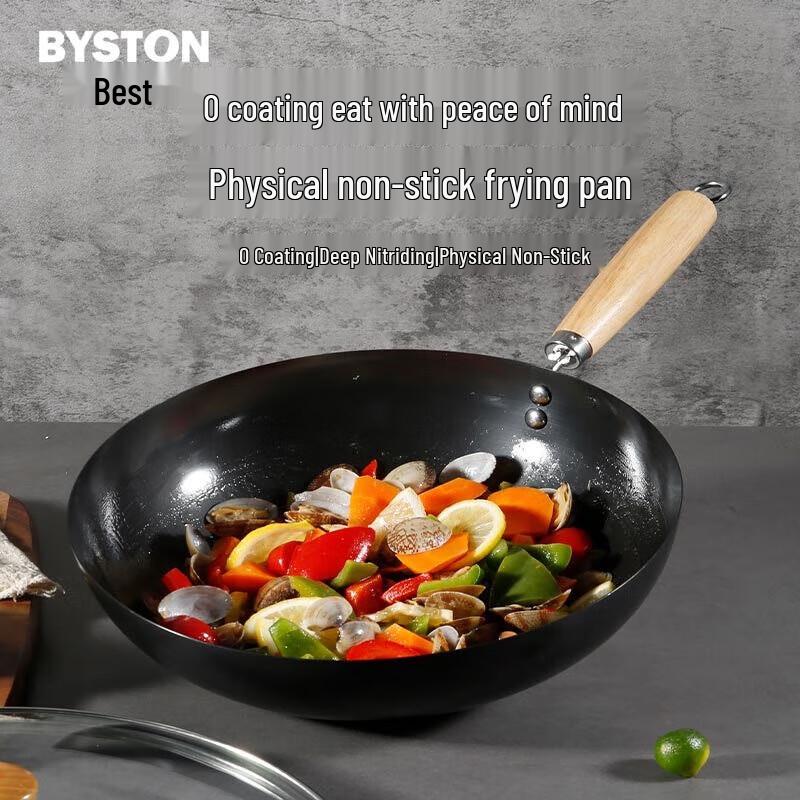 Bestcomfort 32CM Wrought Iron Wok with Glass Lid