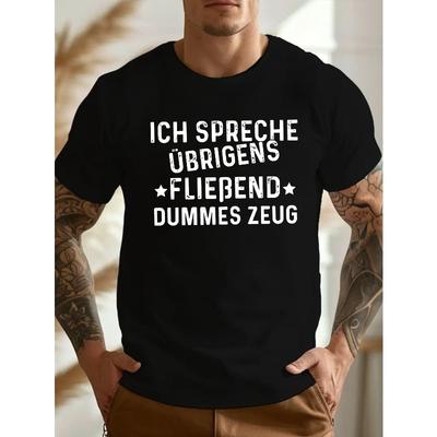 Europäische Größen Lustiger Humor Deutsches Crinkle Herren-T-Shirt, Geometrisches Muster Lässig Reguläre Passform Für Männer Kurzarm Oberteile