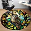 1pc Stained Glass Owl Office Round Area Rug, Under Office Chairs Bedroom Living Room Home Decor, Room Deco