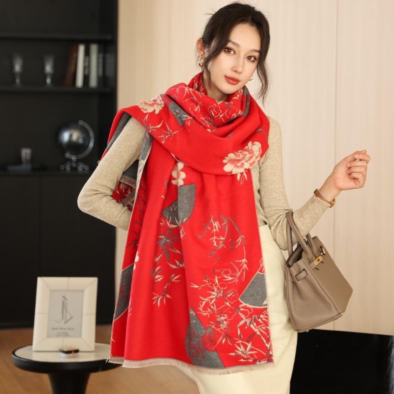 Long scarf mother winter imitation cashmere jacquard versatile warm scarf women's retro thickened air conditioner shawl