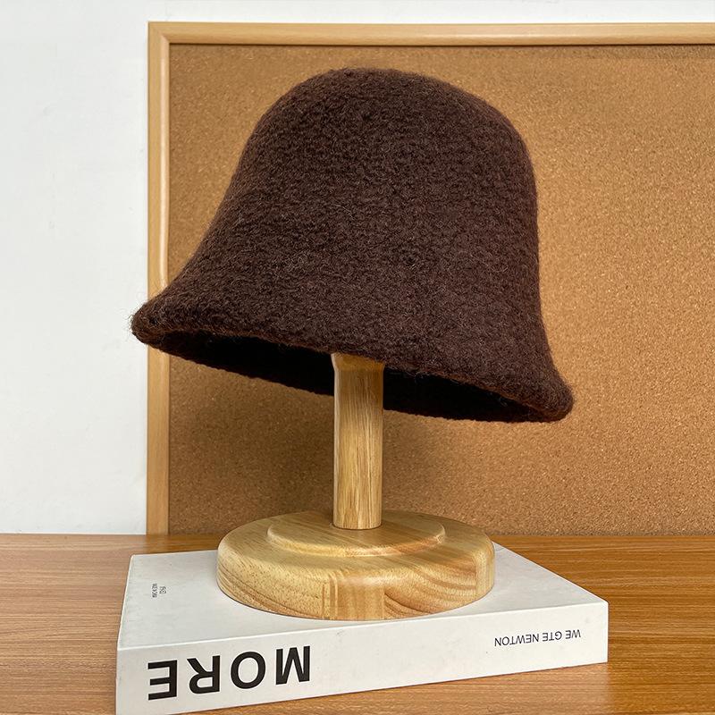 Lamb Wool Solid Color Fisherman Hat Autumn and Winter Face Showing Small Table Lamp Hat Girl Birthday Style Plain Face Covering Warm Basin Hat