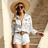 Vintage Print Lapel Shirt Women American Street Rock Collared Long Sleeve Loose Casual Blouse