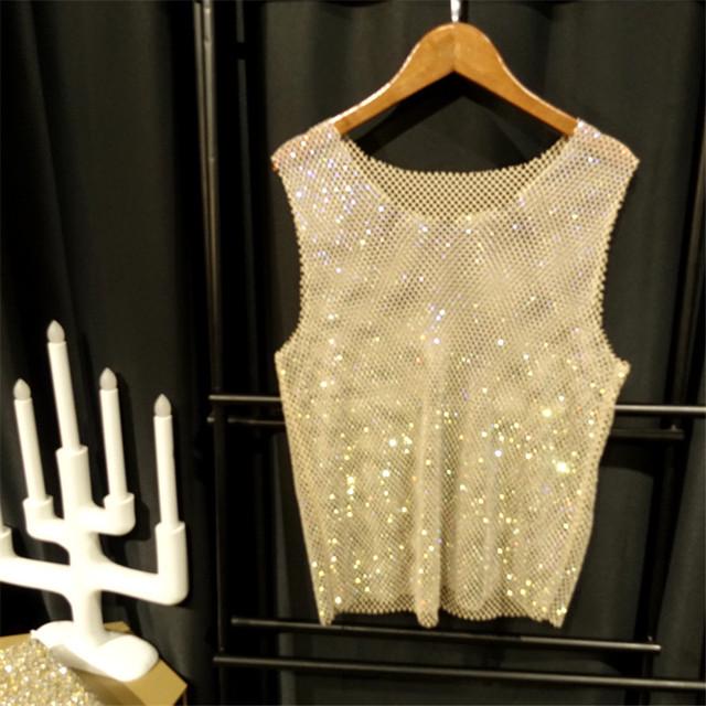 Summer Rhinestone Mesh Bralette Tank Top